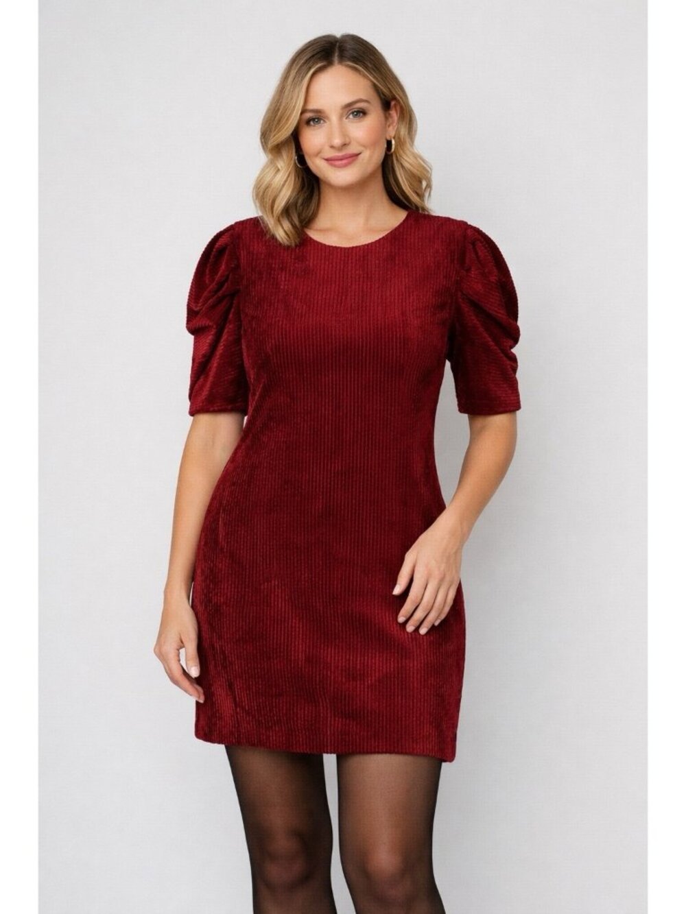 Akris Punto Red Corduroy Puff Sleeve Dress Womens 12 NWT Holiday $1290 Valentine - Picture 1 of 15